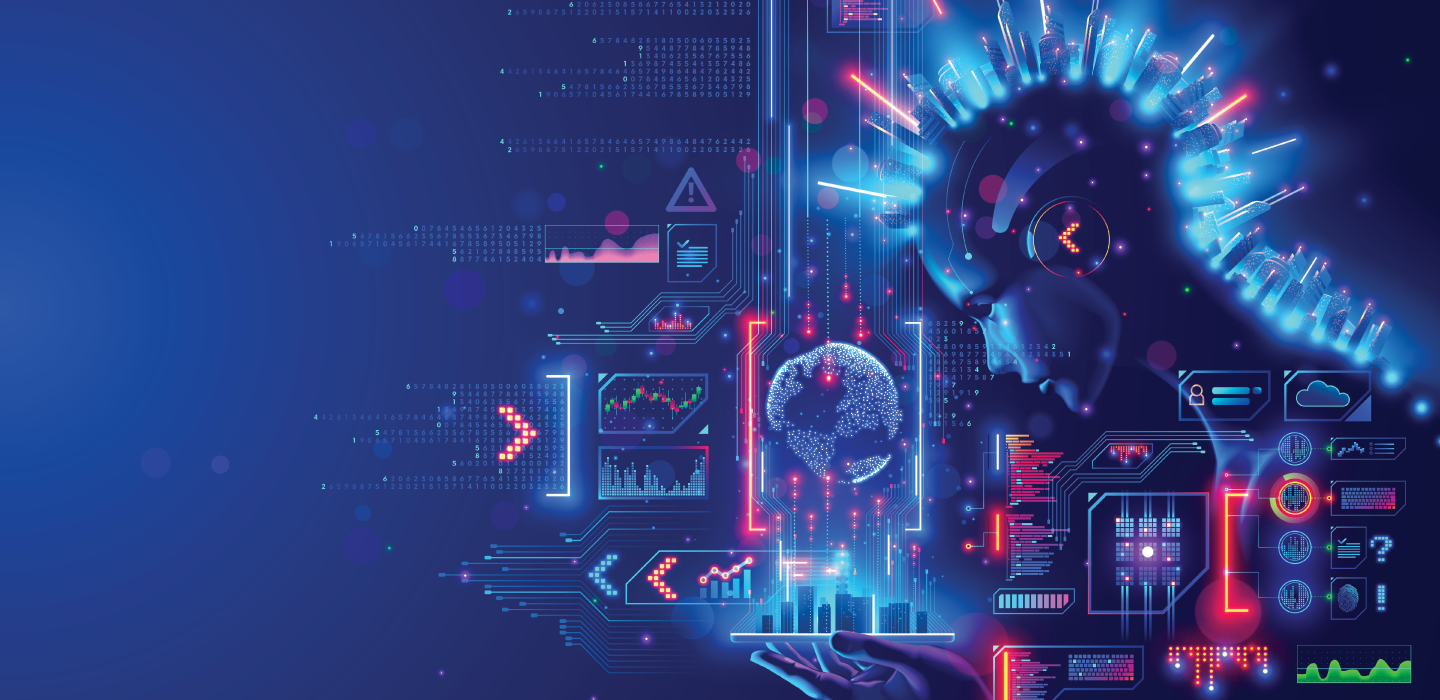a digital illustration of the concept of artificial intelligence doing many virtual tasks